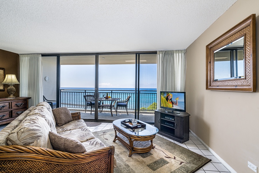 Comfortable sleeper sofa to take in the ocean views!