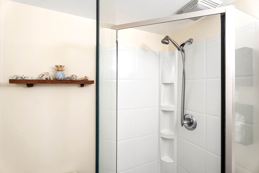 Modern and sleek secondary bathroom with a spacious walk-in shower for comfort.