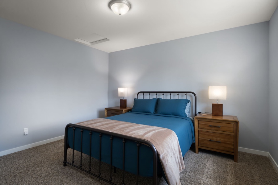Comfortable furnishings and calming tones create a relaxing guest retreat after days spent exploring Blaine and nearby beaches.