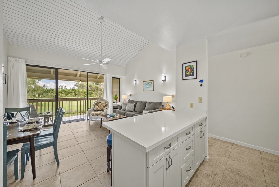 Open concept with kitchen and living room.