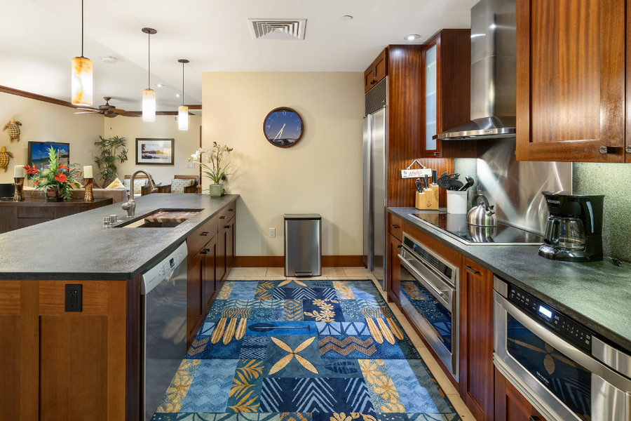 Fully-stocked kitchen with everything you need to whip up a delicious meal while on vacation.