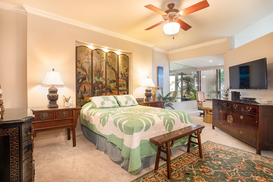 Primary Bedroom decorated in Hawaiian style