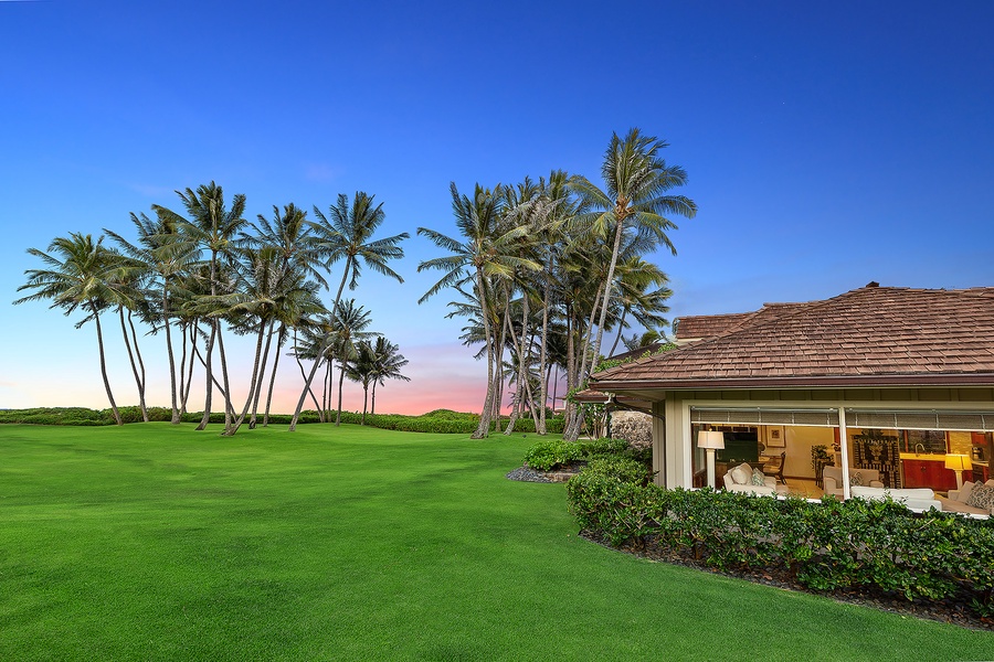 Experience the estate’s tranquil beauty during sunset with expansive views.