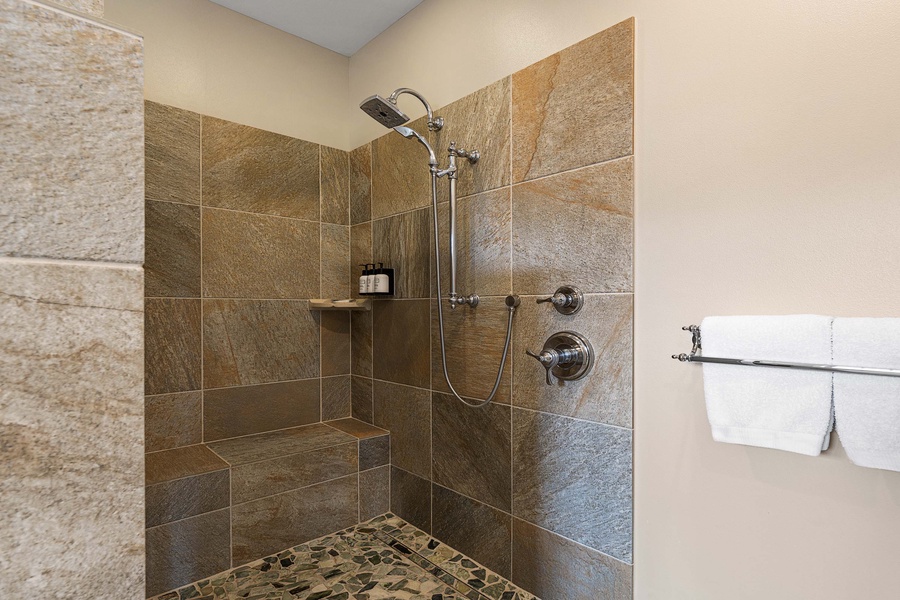 Large walk in shower in the primary bathroom