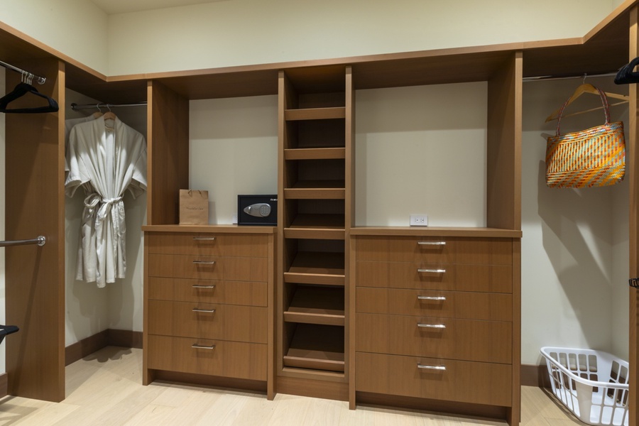 Custom closet design in the primary suite ensure storage and space.