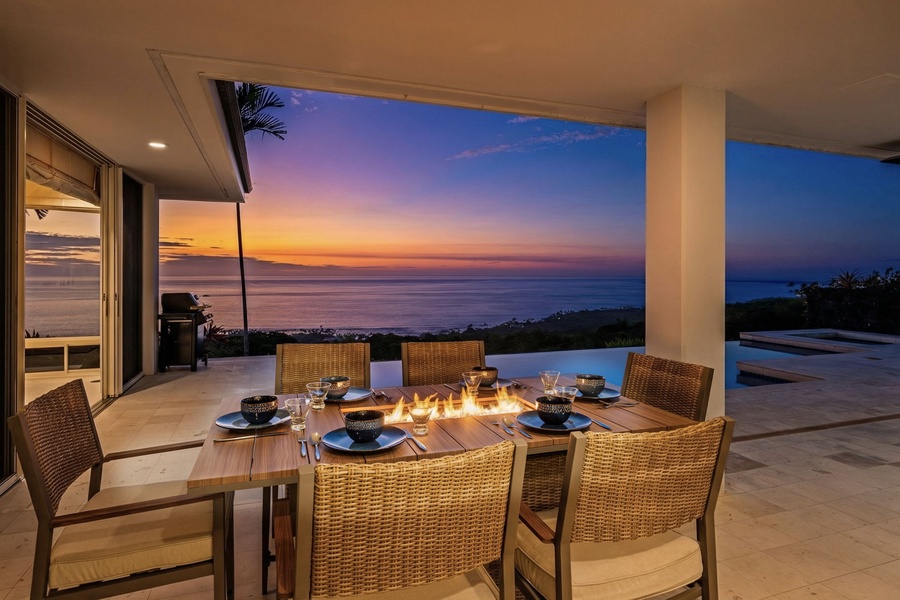 Your oceanfront dining terrace offers stunning sunset views while you savor intimate dinners overlooking endless blue waters.