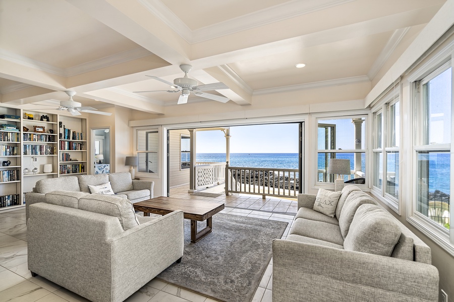 Wonderful views from the living room with the large sliding door incorporating the outdoors