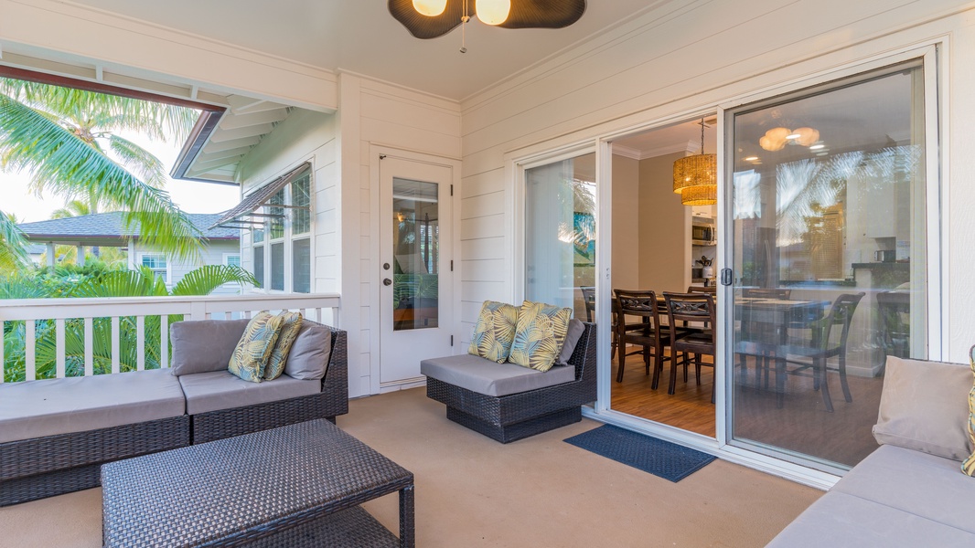 The large lanai with generous seating and island breezes.