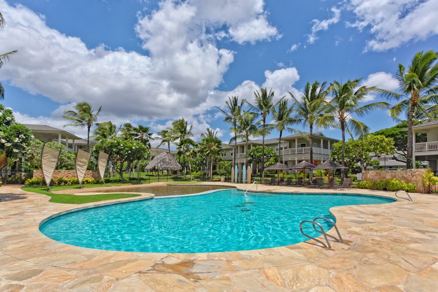 Take a dip in the crystal blue waters of the pool.