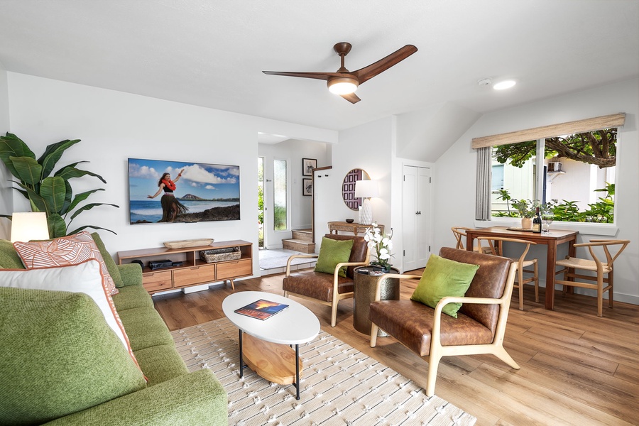 Bright, open-concept living space ideal for enjoying time together after a day of island exploration.