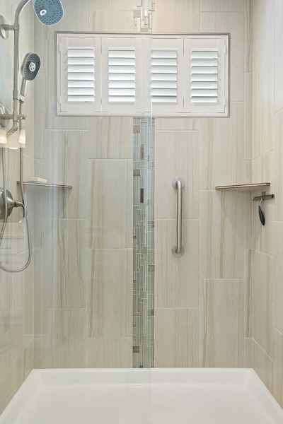 Bathroom shower with glass enclosure