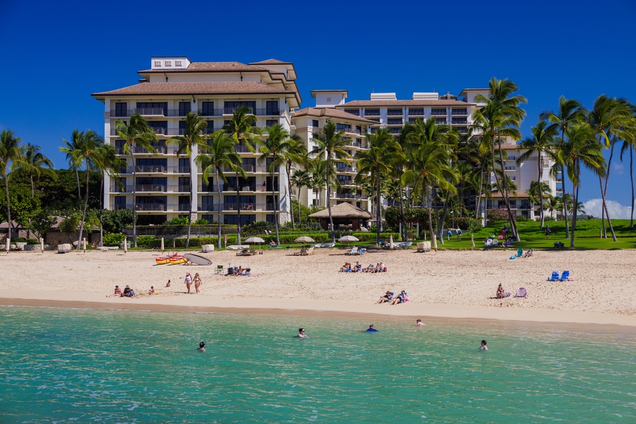 Ko Olina's private lagoons with soft sands and crystal blue water, perfect for afternoon swim or spectacular views.