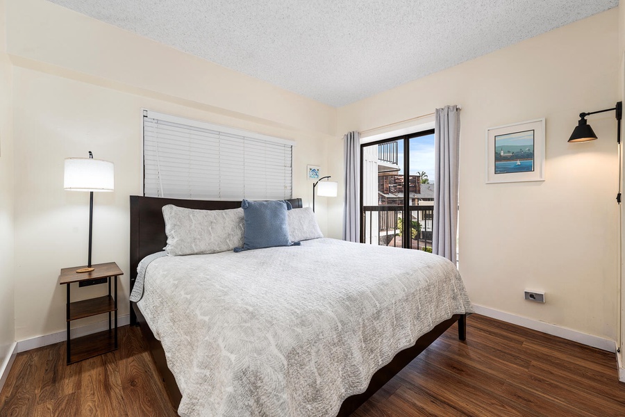 Rest peacefully in your cozy bedroom with soft linens and natural light streaming through your private lanai.