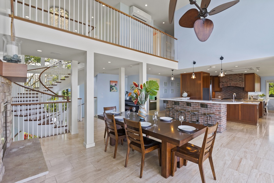 Dining table for six, right off the kitchen area.