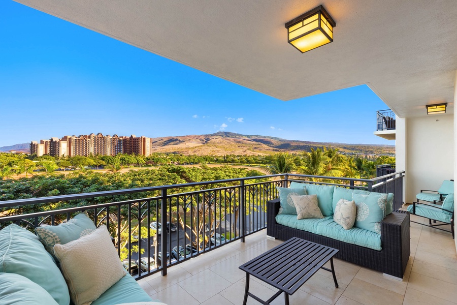 Lounge on the lanai, with tropical island views.