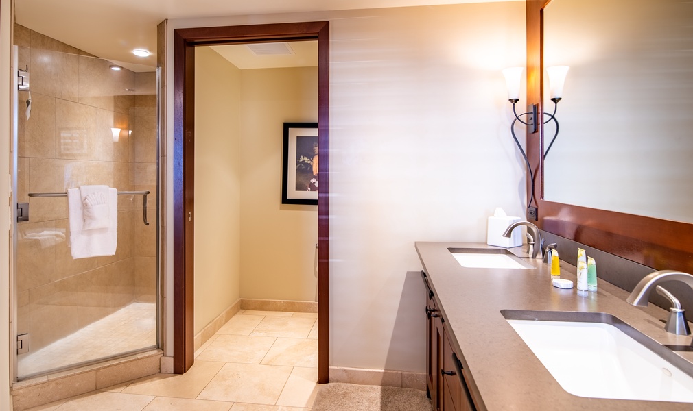 The spacious primary guest bathroom with a walk-in shower.