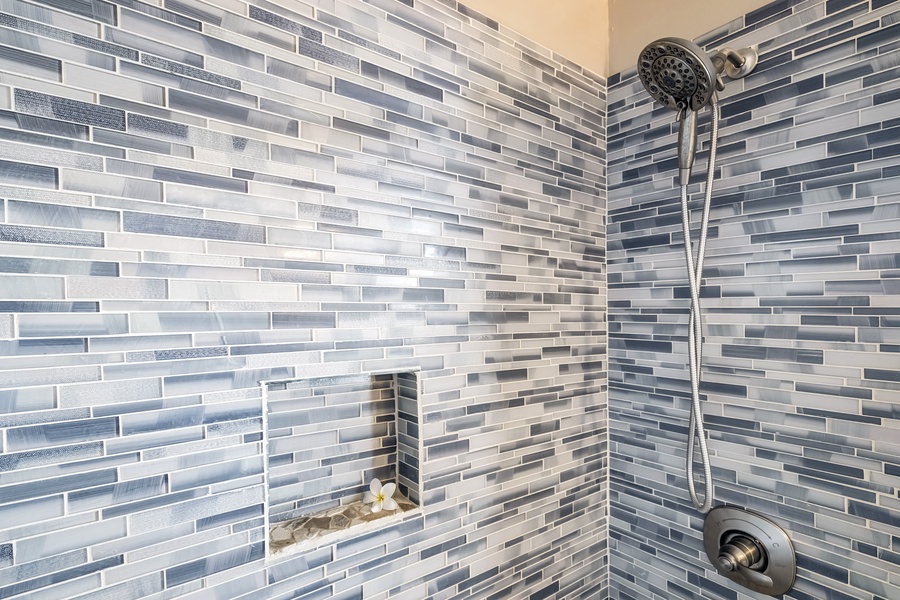 Glass tile walk in shower