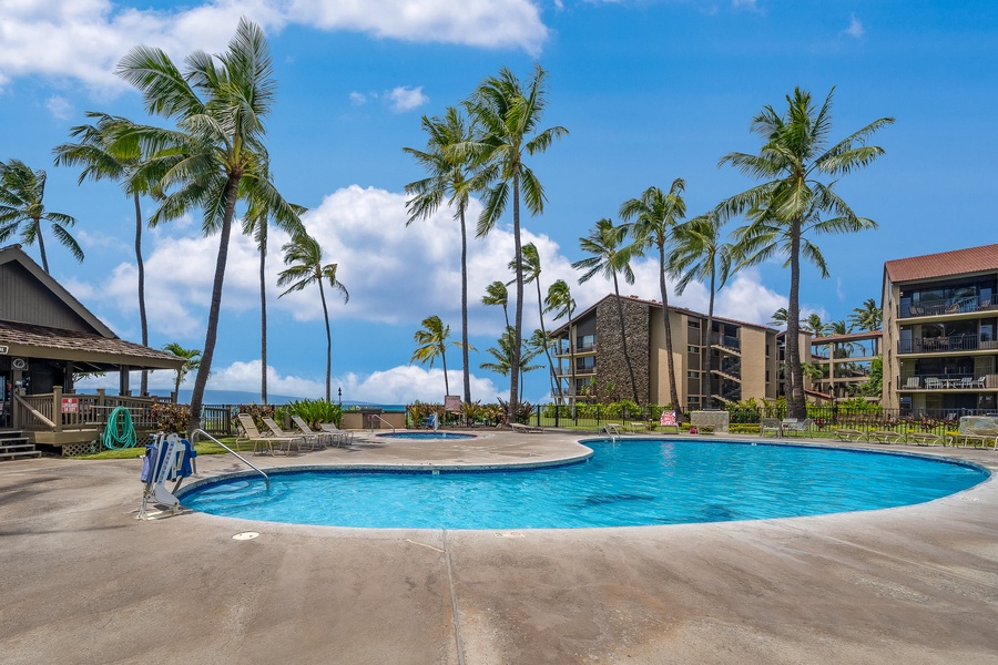 Enjoy ocean views from Papakea B-105’s pool—your serene Maui retreat.