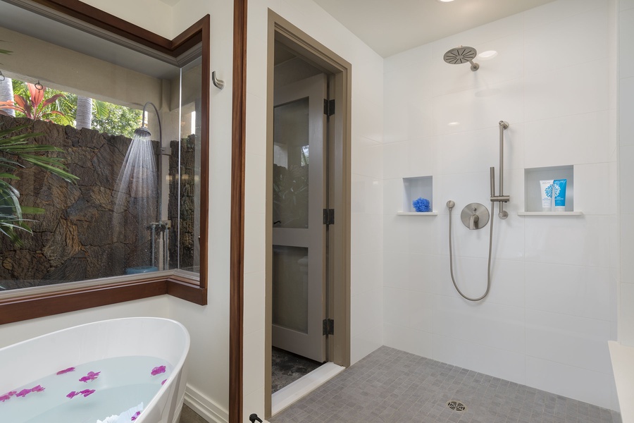 Walk In Shower with Access to Outdoor Shower