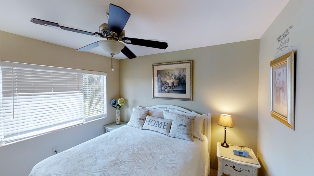 The primary guest bedroom has space to unwind and the comforts of home.