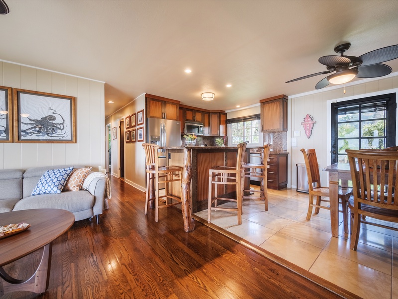 Open floor plan for seamless flow from the living, kitchen and dining areas.
