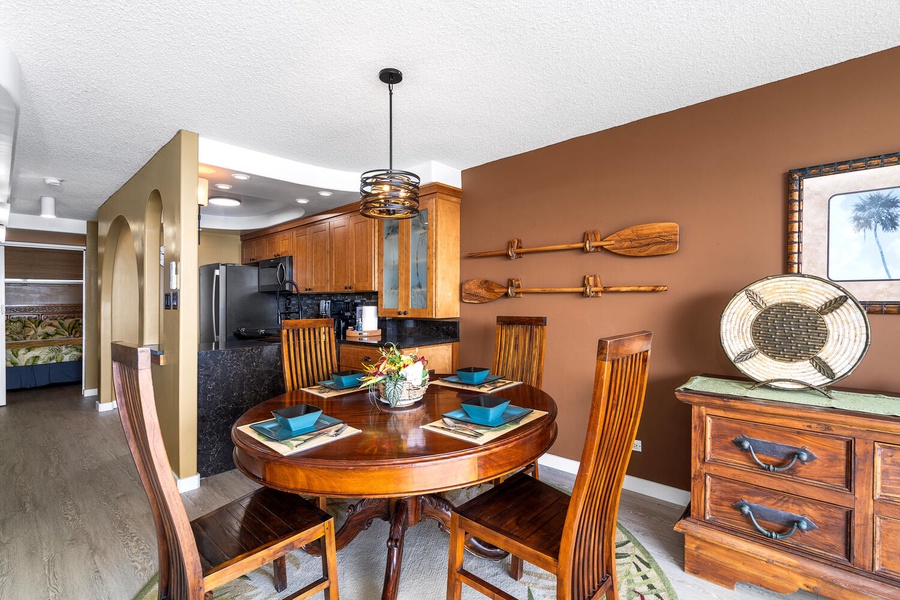Cozy dining area perfect for meals or board games.