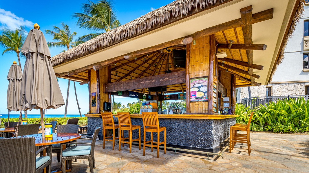 Palm trees and tropical drinks by the sea.