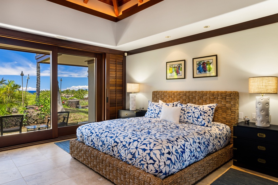 Elegant guest suite with king bed and private garden views—ideal for couples or friends.
