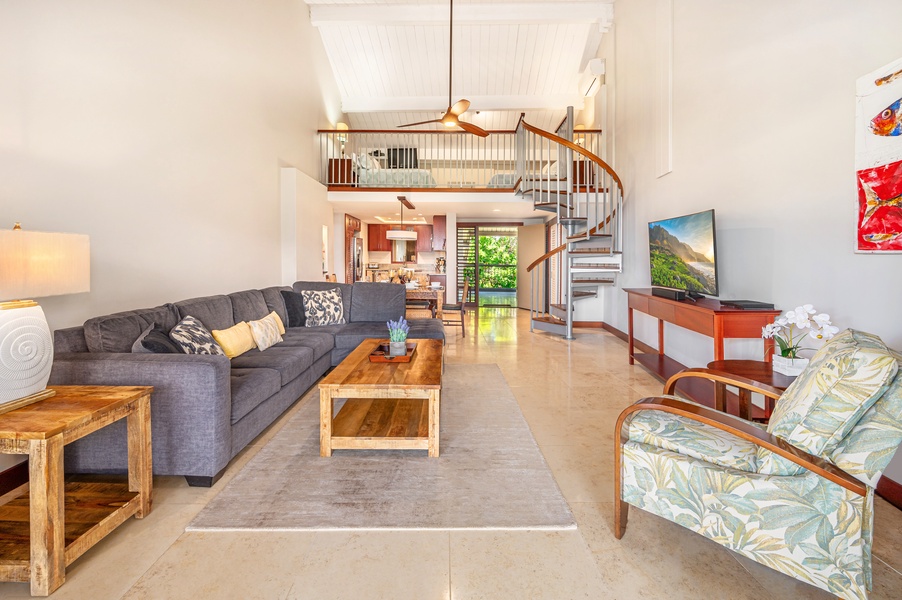 View of living area and kitchen from the lanai