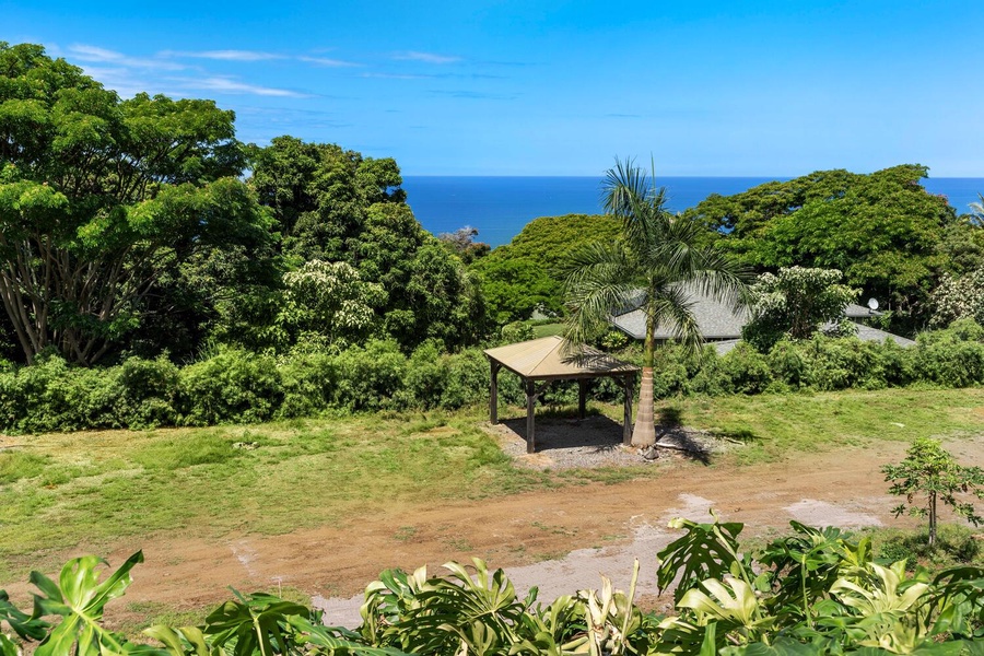 View of the lower garden and the beautiful ocean.