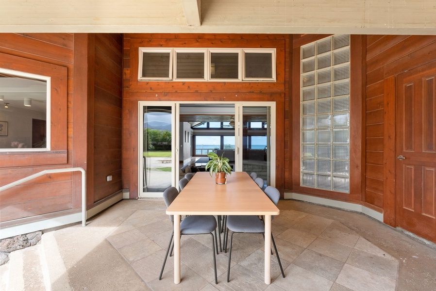 Covered outdoor dining area perfect for enjoying island breezes.