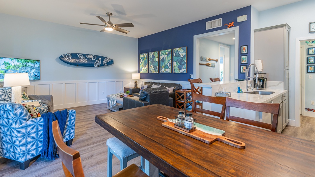 Another view of the dining and living area.