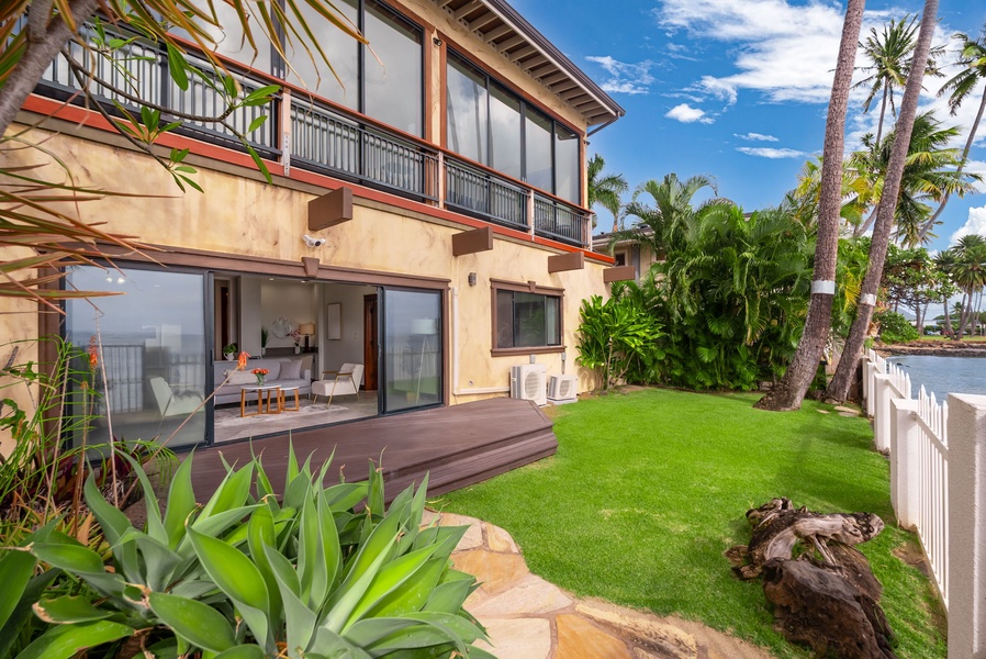 Stunning garden view from the Guest House with vibrant greenery and a touch of paradise.