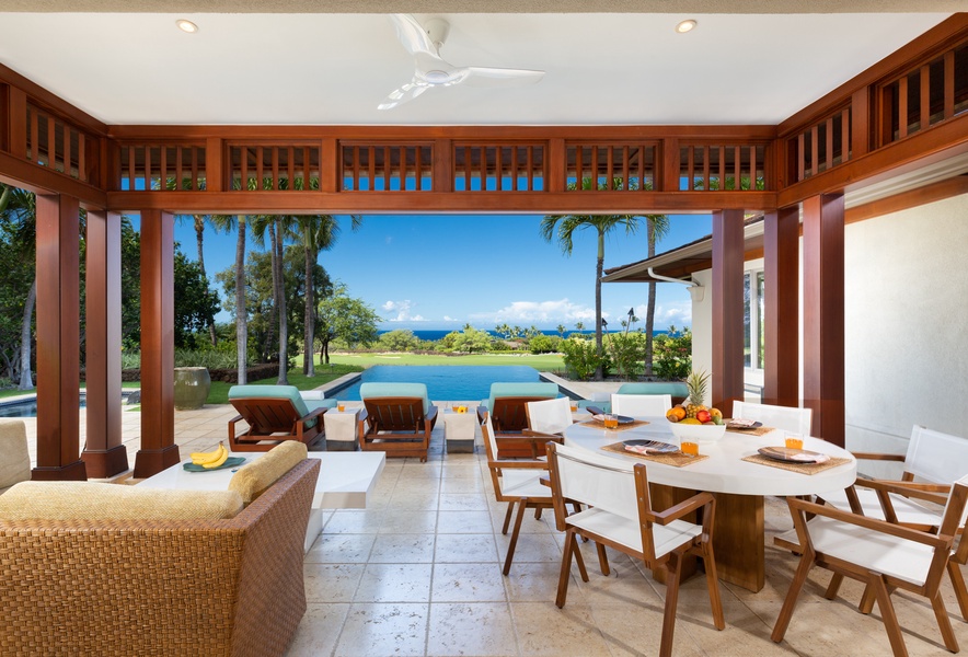 View from the main lanai showcasing ample seating, as well as exquisite views