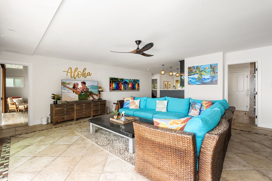 Gather for movie nights or quiet moments in a relaxed, inviting media space.