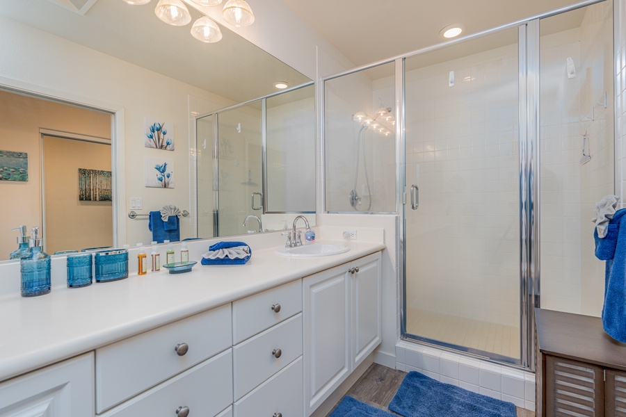 Unwind in the walk-in shower after a day of vacation.