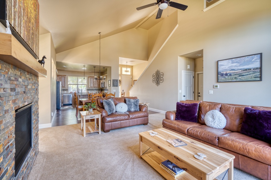 Tall ceilings and an open concept living area invite relaxation and easy conversation, making it the ideal space for family and friends to gather