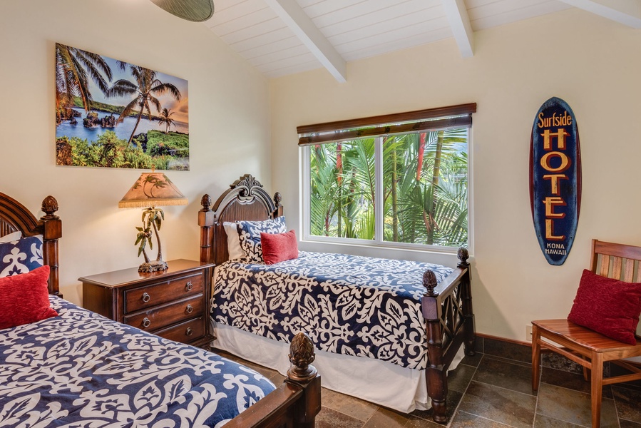 Cozy up in Moana Hale's Twin Beds, perfect for friends or siblings sharing stories.