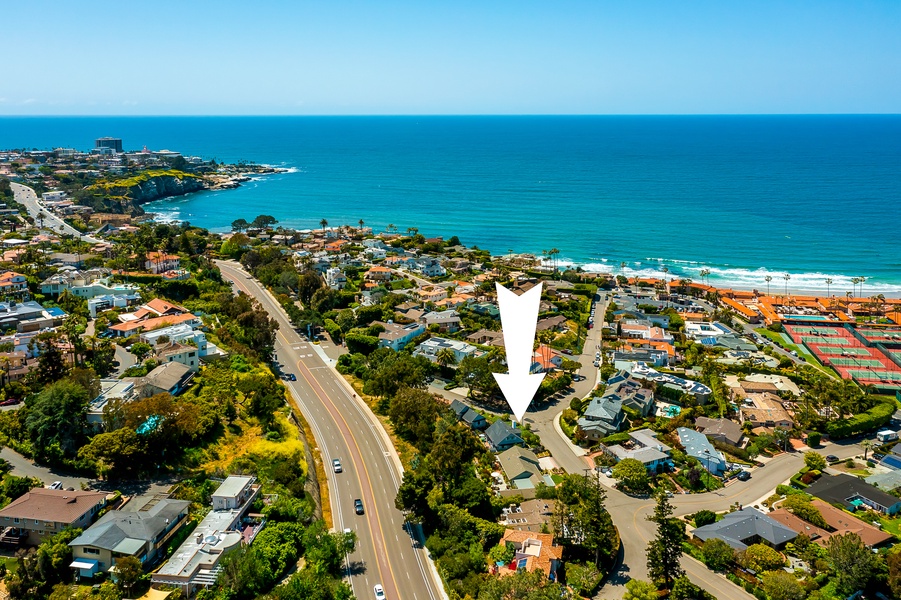 Aerial of home towards beach (shortest road to beach)