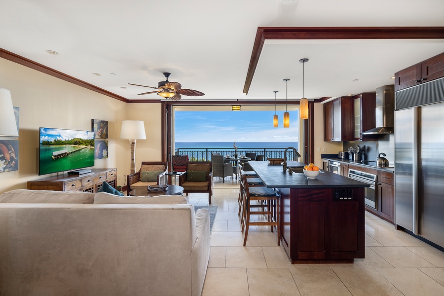 Open floor plan ensures a seamless flow from kitchen to lanai.