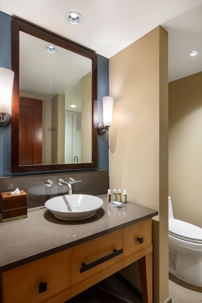 The third guest bath is a full bathroom with a single vanity.