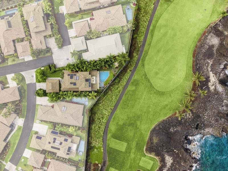 Aerials of the home and surrounding neighborhood