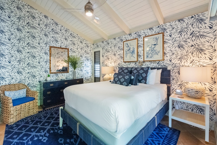 A spacious bedroom at Wailea Ekolu 1106 blends island flair with comfort and ample storage.