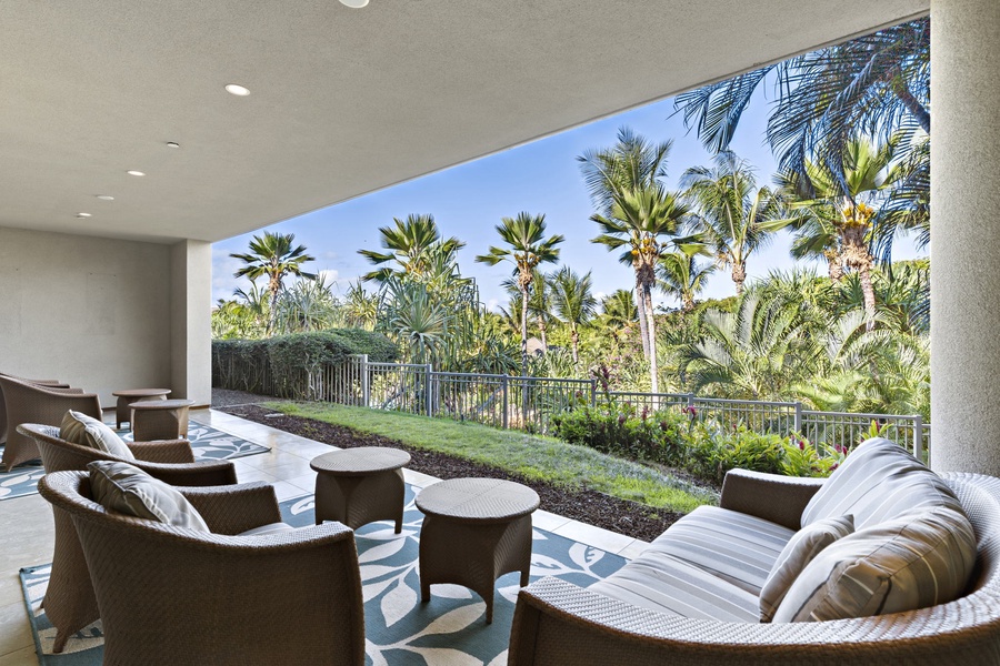 Start your day with tropical views on the  primary suite lanai at Wailea Hoolei 93-3.