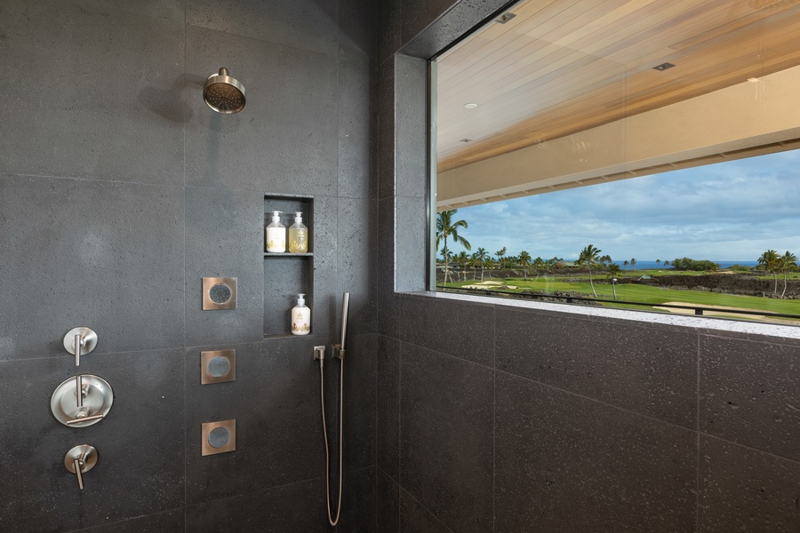 The separate shower with natural lighting.