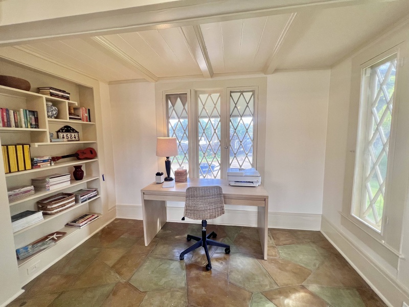 Bright and airy home office space with a peaceful view, designed for productivity and comfort