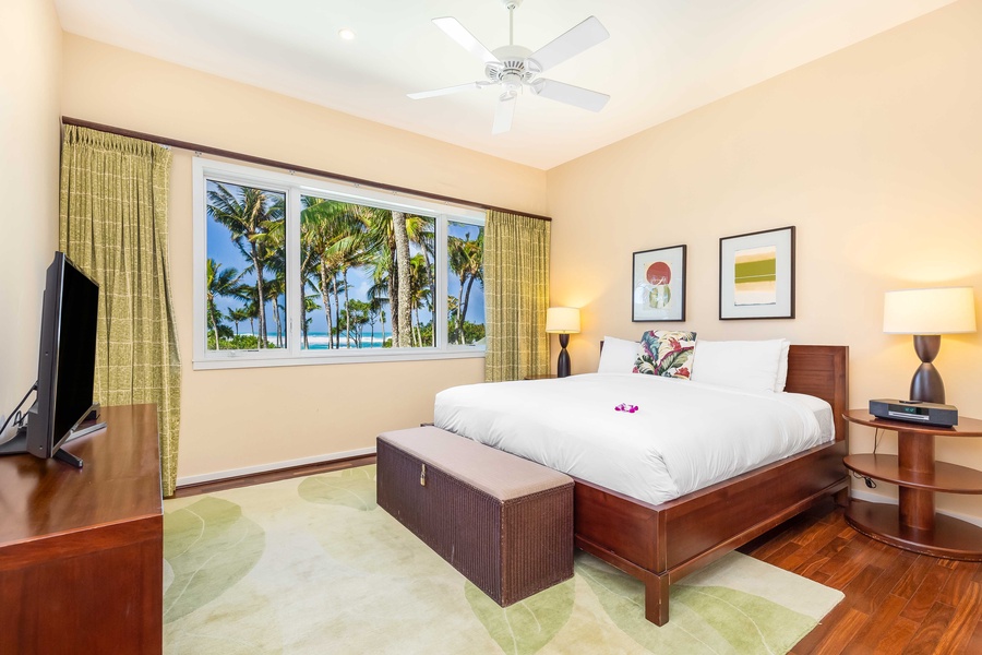 Walking into the spacious primary suite immediately whisks you away to a relaxing sanctuary with its King-size bed, walk-in closet