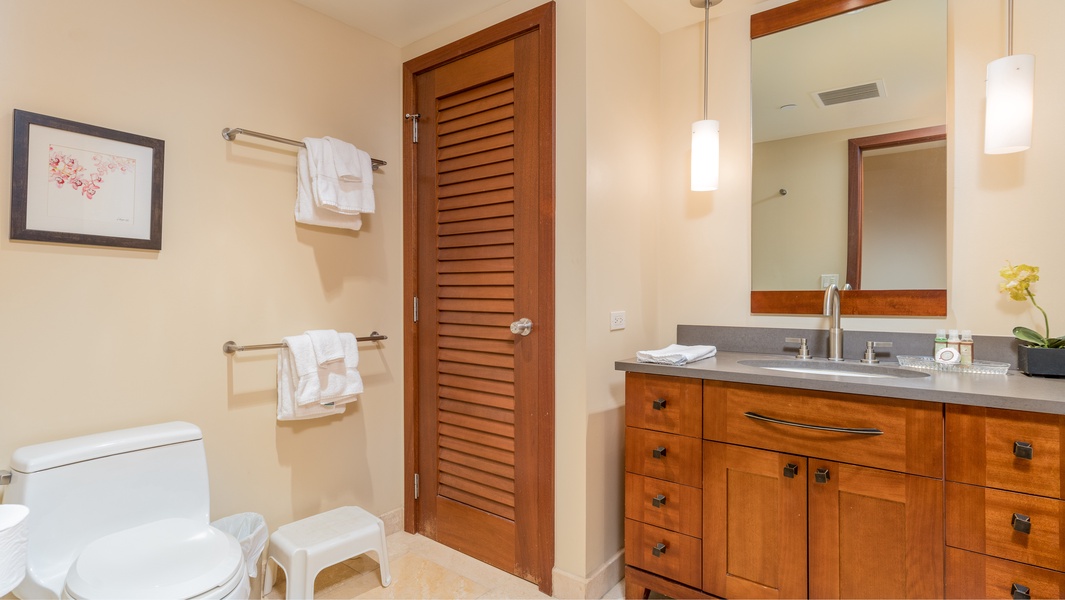 The second guest bathroom has all the comforts of home.