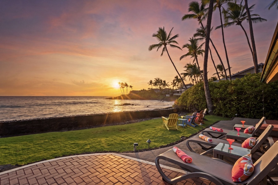 End the day on the lawn, where sunset colors reflect across the ocean.