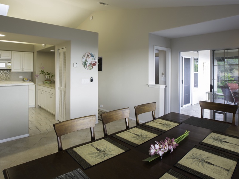 Dining table for eight, adjacent to the kitchen.